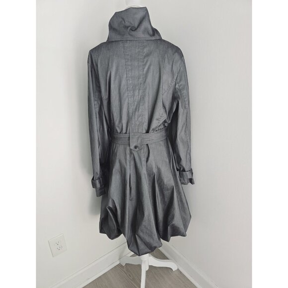 Samuel Dong Gray Metallic Taffeta Collared Bubble Hem Zip Trench Jacket Coat XL - Picture 10 of 14